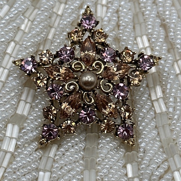 Gorgeous Goldtone GRAZIANO Champagne & Pink Rhinestone STAR Brooch Pin #028 - Picture 3 of 7